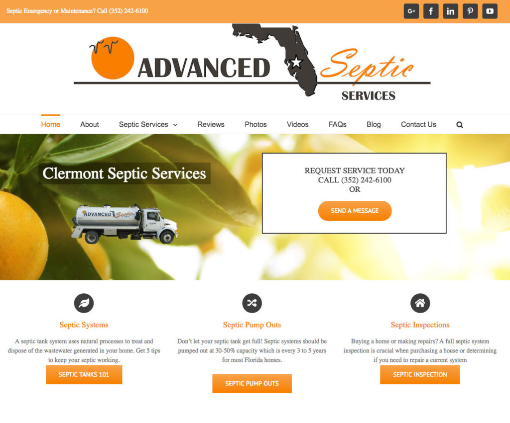 Web Design, Homepage for Advanced Septic Services